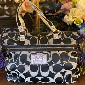 Coach Signature Poppy Black & Silver Sateen Purse